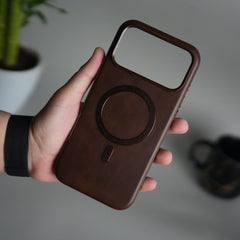 iPhone 17 Series Premium PU Leather Metal MagSafe Ring Case