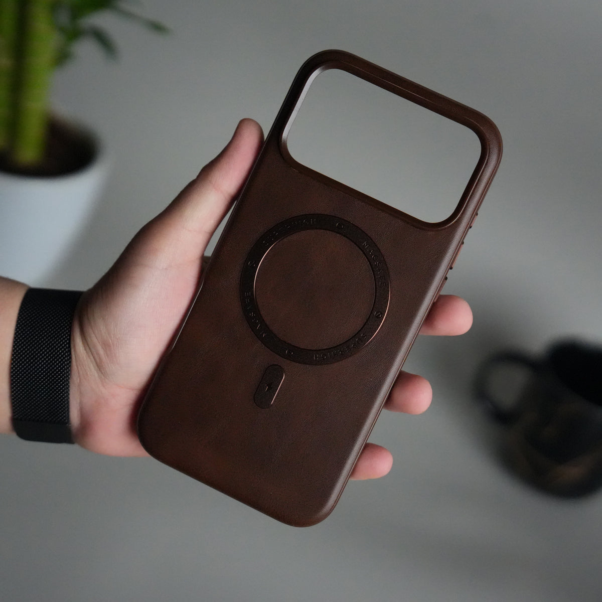 iPhone 17 Series Premium PU Leather Metal MagSafe Ring Case