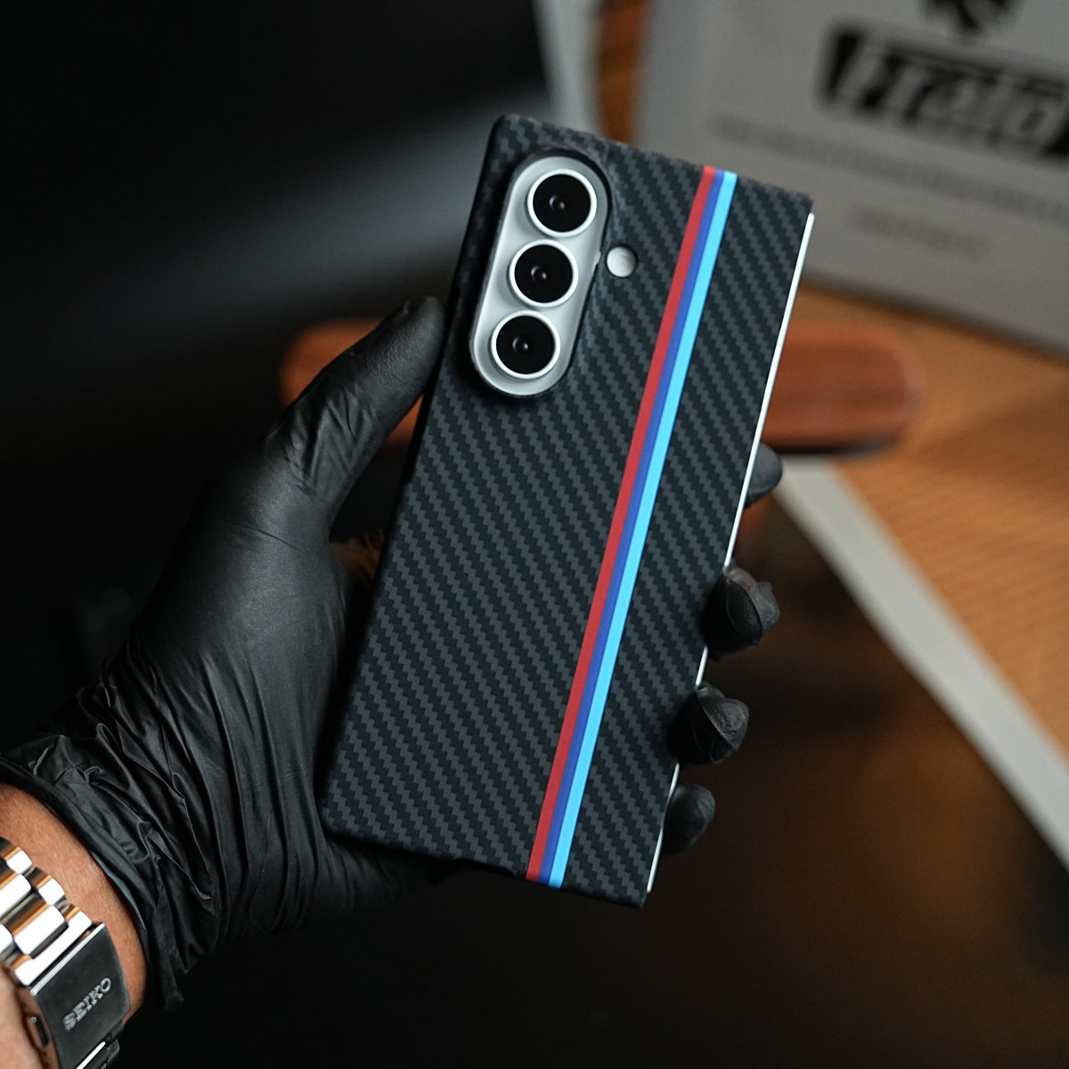 Carbon Fiber Texture Stripe Case for Galaxy Z Fold 7 | MagSafe Case