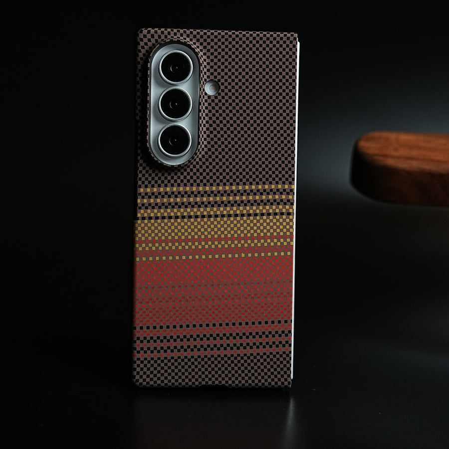 Carbon Fiber Texture Design Cover for Galaxy Z Fold 8 Ultra Hard Pc MagSafe | Red Orange