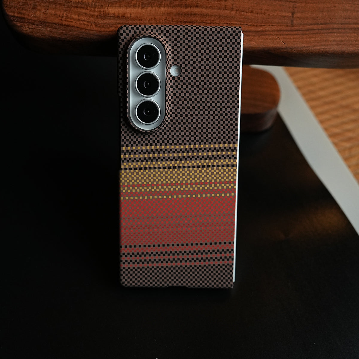 Carbon Fiber Texture Design Cover for Galaxy Z Fold 8 Ultra Hard Pc MagSafe | Red Orange