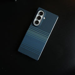 Carbon Fiber Texture Design Cover for Galaxy Z Fold 7 Hard Pc MagSafe | Blue Green