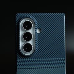 Carbon Fiber Texture Design Cover for Galaxy Z Fold 7 Hard Pc MagSafe | Blue Green
