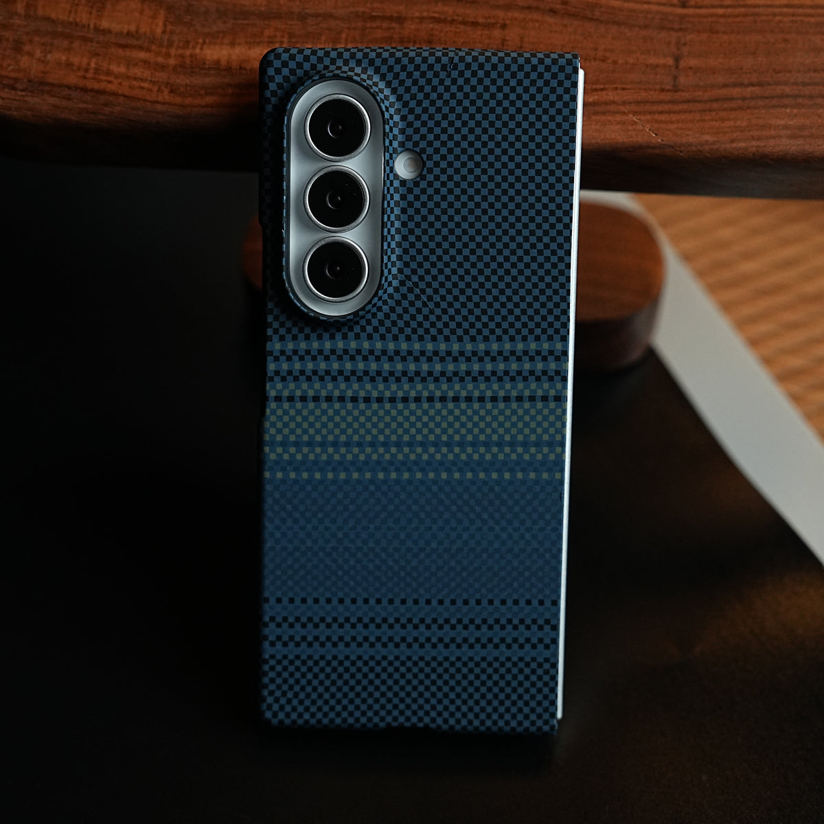 Carbon Fiber Texture Design Cover for Galaxy Z Fold 7 Hard Pc MagSafe | Blue Green