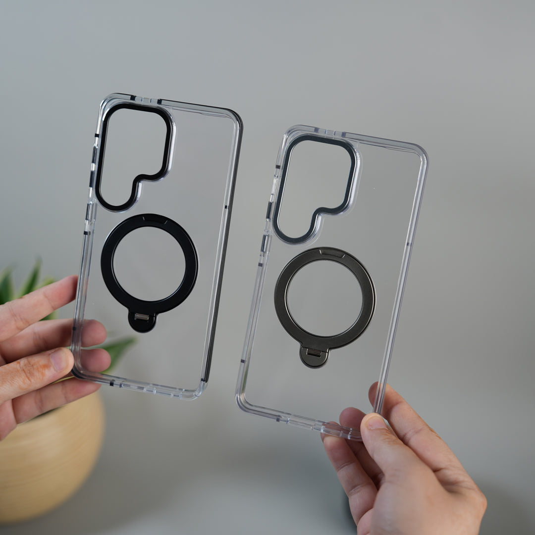 Galaxy S26 Ultra GripRing MagSafe Clear Case with Built-in Stand | Transparent Shockproof Cover