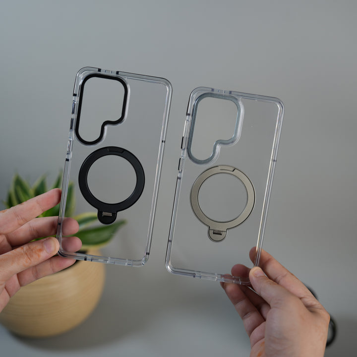 Galaxy S26 Ultra GripRing MagSafe Clear Case with Built-in Stand | Transparent Shockproof Cover