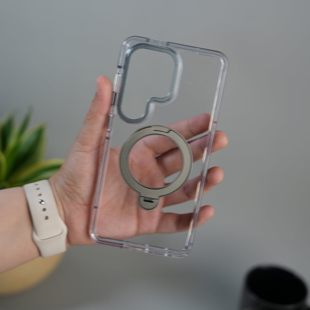 Galaxy S26 Ultra GripRing MagSafe Clear Case with Built-in Stand | Transparent Shockproof Cover