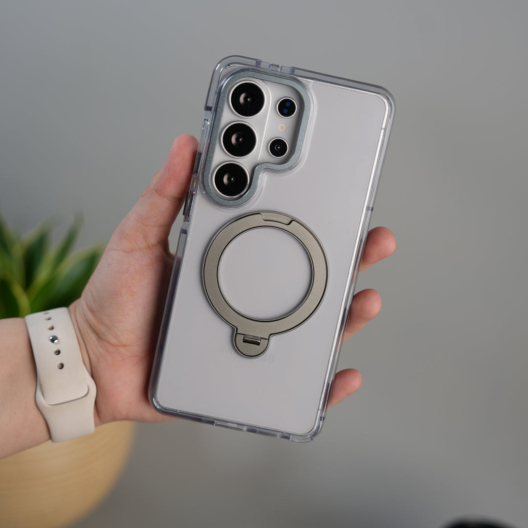 Galaxy S26 Ultra GripRing MagSafe Clear Case with Built-in Stand | Transparent Shockproof Cover