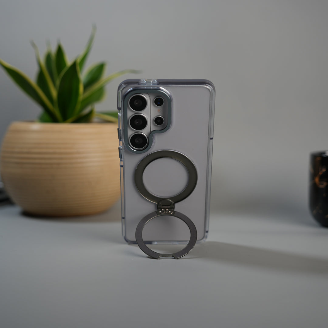 Galaxy S26 Ultra GripRing MagSafe Clear Case with Built-in Stand | Transparent Shockproof Cover