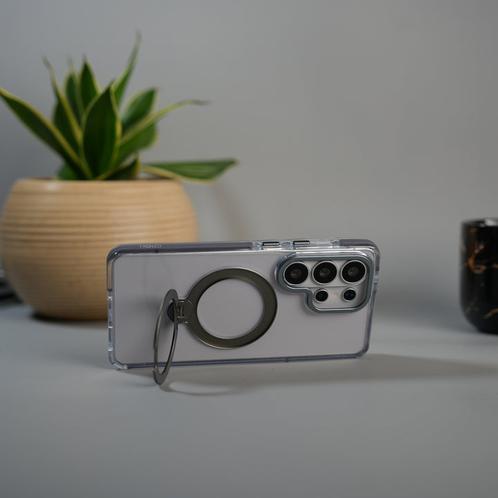 Galaxy S26 Ultra GripRing MagSafe Clear Case with Built-in Stand | Transparent Shockproof Cover
