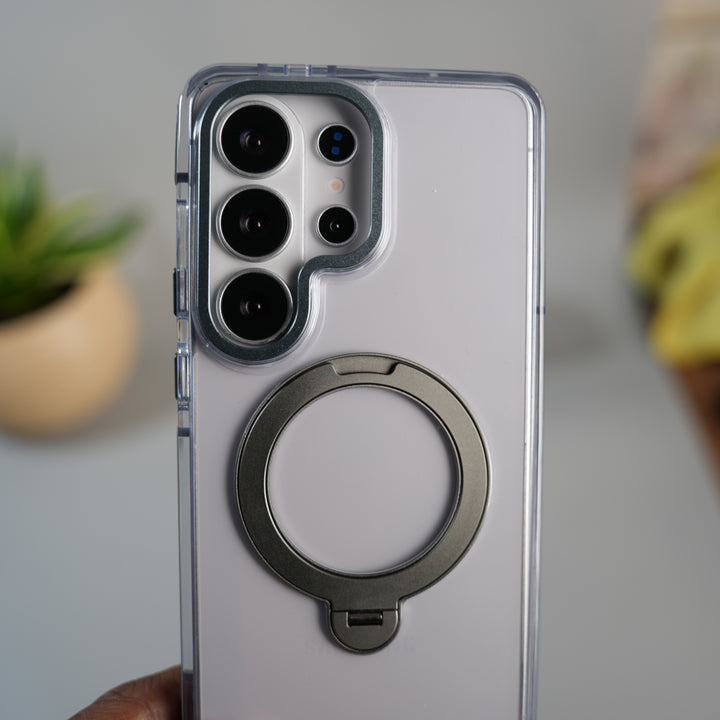 Galaxy S26 Ultra GripRing MagSafe Clear Case with Built-in Stand | Transparent Shockproof Cover