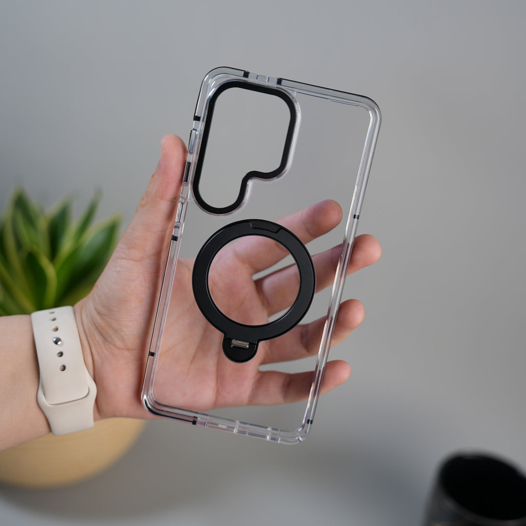 Galaxy S26 Ultra GripRing MagSafe Clear Case with Built-in Stand | Transparent Shockproof Cover