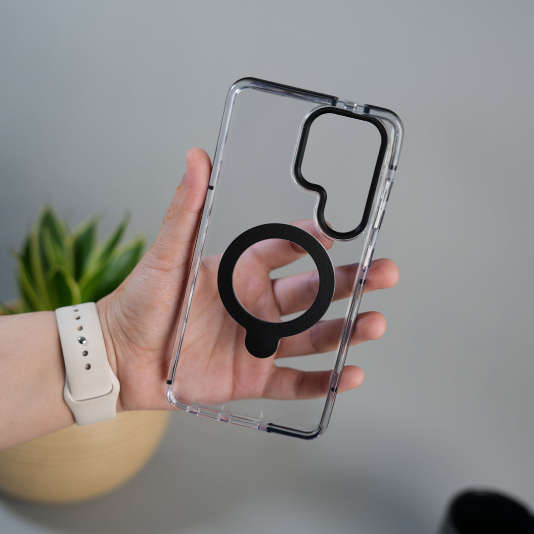 Galaxy S26 Ultra GripRing MagSafe Clear Case with Built-in Stand | Transparent Shockproof Cover