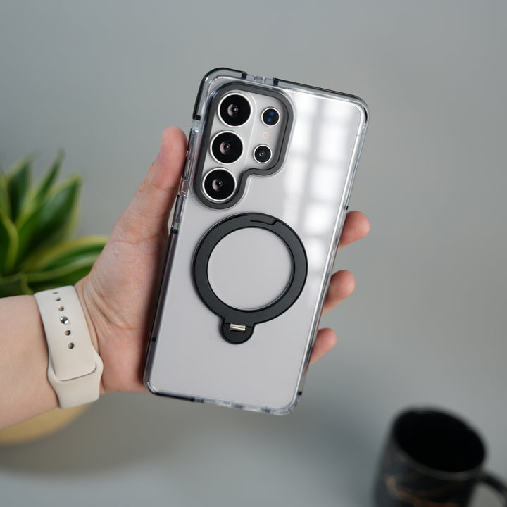 Galaxy S26 Ultra GripRing MagSafe Clear Case with Built-in Stand | Transparent Shockproof Cover