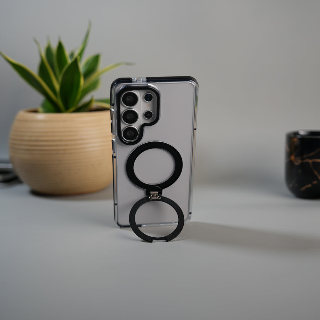 Galaxy S26 Ultra GripRing MagSafe Clear Case with Built-in Stand | Transparent Shockproof Cover