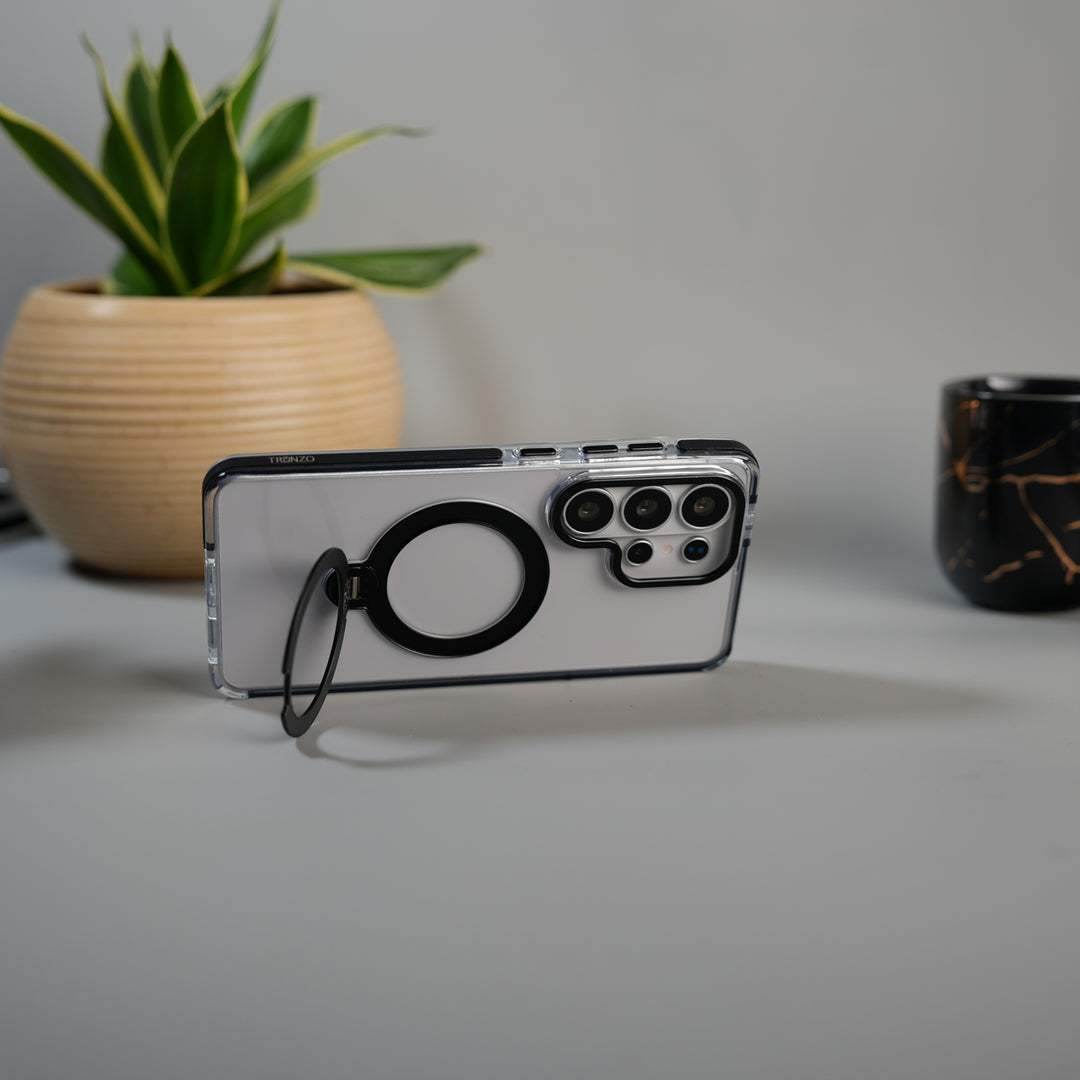 Galaxy S26 Ultra GripRing MagSafe Clear Case with Built-in Stand | Transparent Shockproof Cover