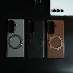 Stitched Leather Texture Cover for Galaxy Z Fold 8 Ultra | Metal Ring Stand Case