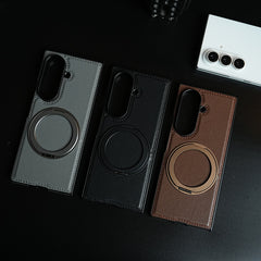 Stitched Leather Texture Cover for Galaxy Z Fold 8 Ultra | Metal Ring Stand Case
