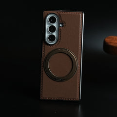 Stitched Leather Texture Cover for Galaxy Z Fold 8 Ultra | Metal Ring Stand Case