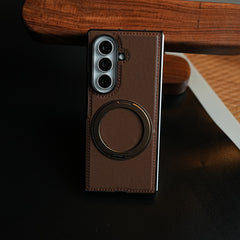 Stitched Leather Texture Cover for Galaxy Z Fold 8 Ultra | Metal Ring Stand Case