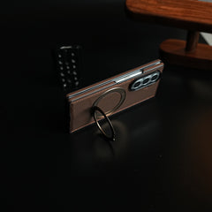 Stitched Leather Texture Cover for Galaxy Z Fold 8 Ultra | Metal Ring Stand Case