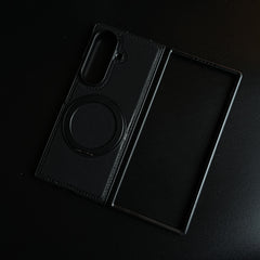 Stitched Leather Texture Cover for Galaxy Z Fold 8 Ultra | Metal Ring Stand Case
