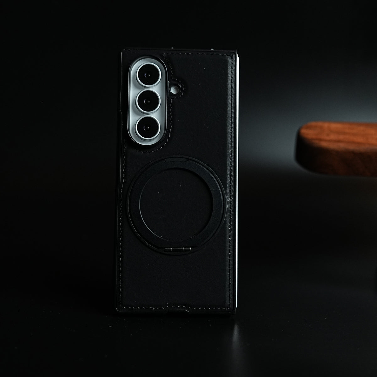 Stitched Leather Texture Cover for Galaxy Z Fold 8 Ultra | Metal Ring Stand Case