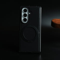 Stitched Leather Texture Cover for Galaxy Z Fold 8 Ultra | Metal Ring Stand Case