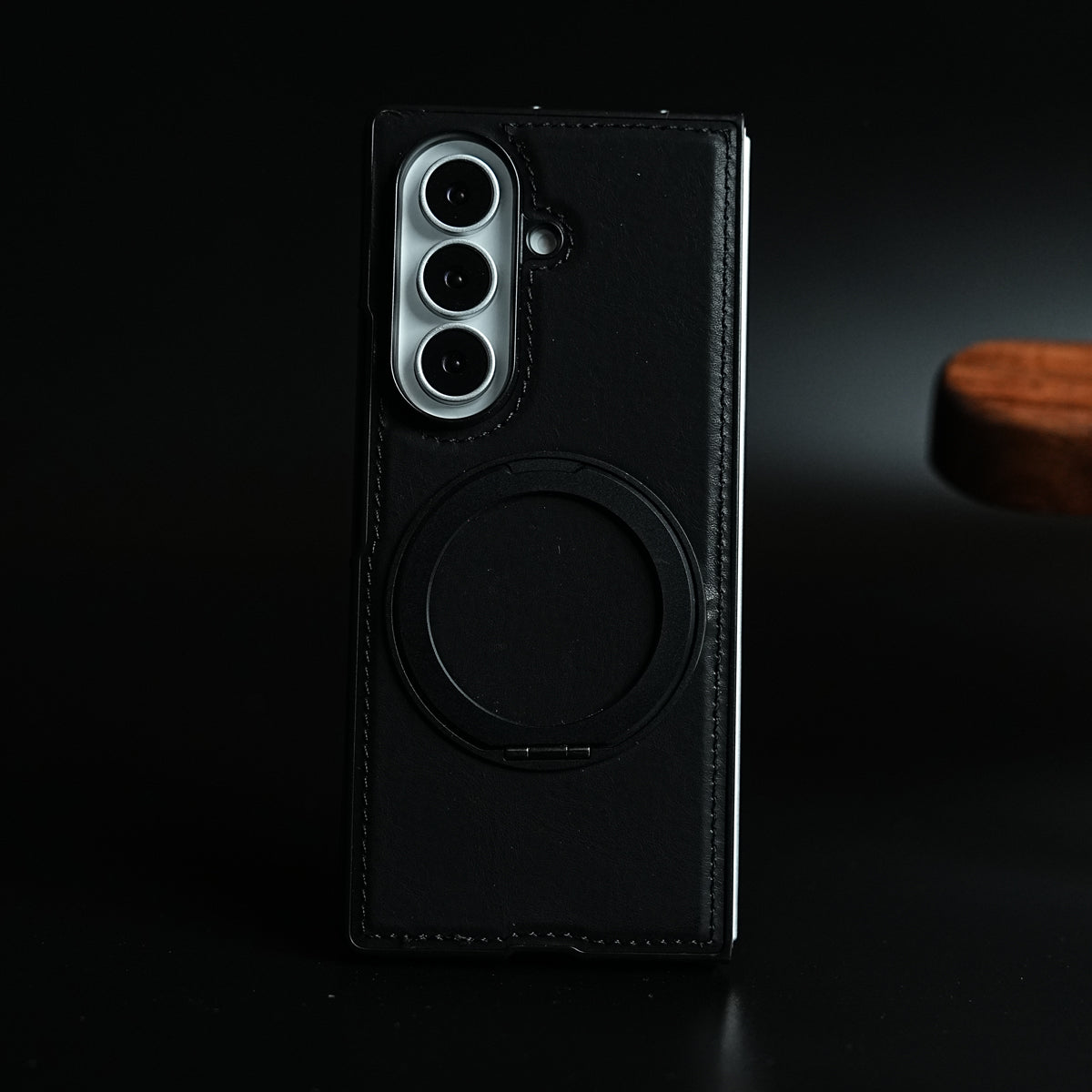 Stitched Leather Texture Cover for Galaxy Z Fold 8 Ultra | Metal Ring Stand Case