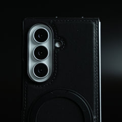 Stitched Leather Texture Cover for Galaxy Z Fold 8 Ultra | Metal Ring Stand Case
