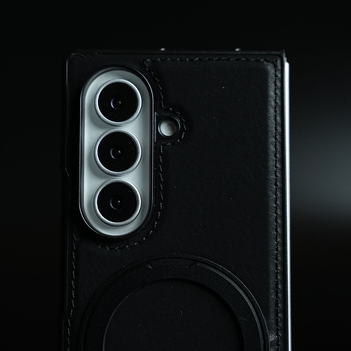 Stitched Leather Texture Cover for Galaxy Z Fold 8 Ultra | Metal Ring Stand Case