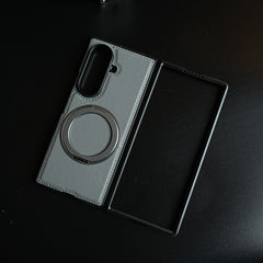 Stitched Leather Texture Cover for Galaxy Z Fold 8 Ultra | Metal Ring Stand Case