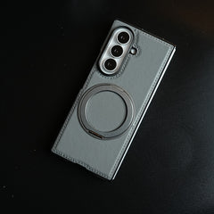 Stitched Leather Texture Cover for Galaxy Z Fold 8 Ultra | Metal Ring Stand Case