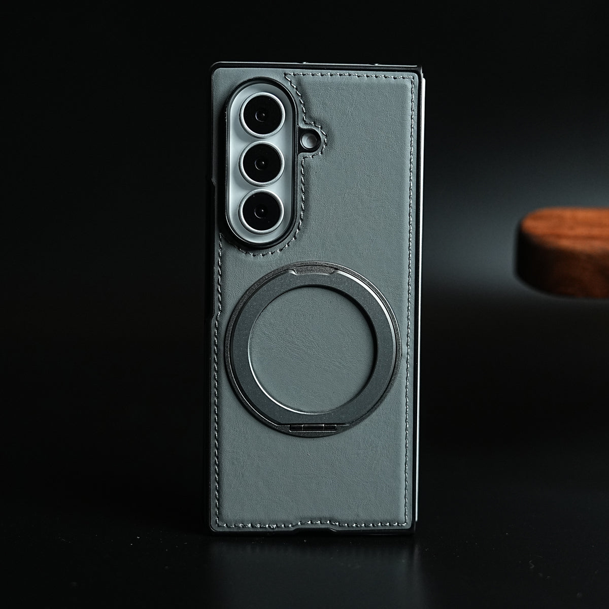 Stitched Leather Texture Cover for Galaxy Z Fold 8 Ultra | Metal Ring Stand Case