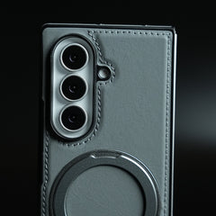 Stitched Leather Texture Cover for Galaxy Z Fold 8 Ultra | Metal Ring Stand Case