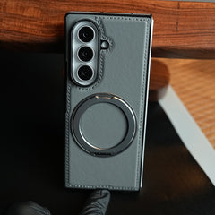 Stitched Leather Texture Cover for Galaxy Z Fold 8 Ultra | Metal Ring Stand Case