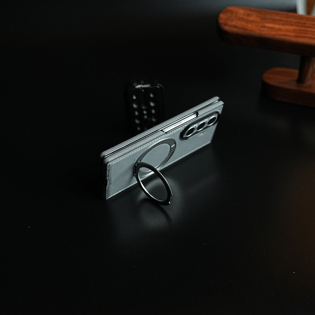 Stitched Leather Texture Cover for Galaxy Z Fold 8 Ultra | Metal Ring Stand Case