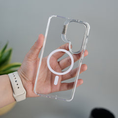 Galaxy S26 Ultra Transparent MagSafe Cover With Metal Camera Bump Kick Stand (White)