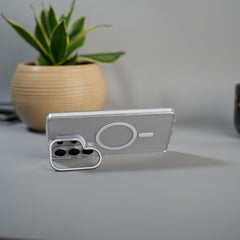 Galaxy S26 Ultra Transparent MagSafe Cover With Metal Camera Bump Kick Stand (White)