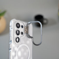 Galaxy S26 Ultra Transparent MagSafe Cover With Metal Camera Bump Kick Stand (White)