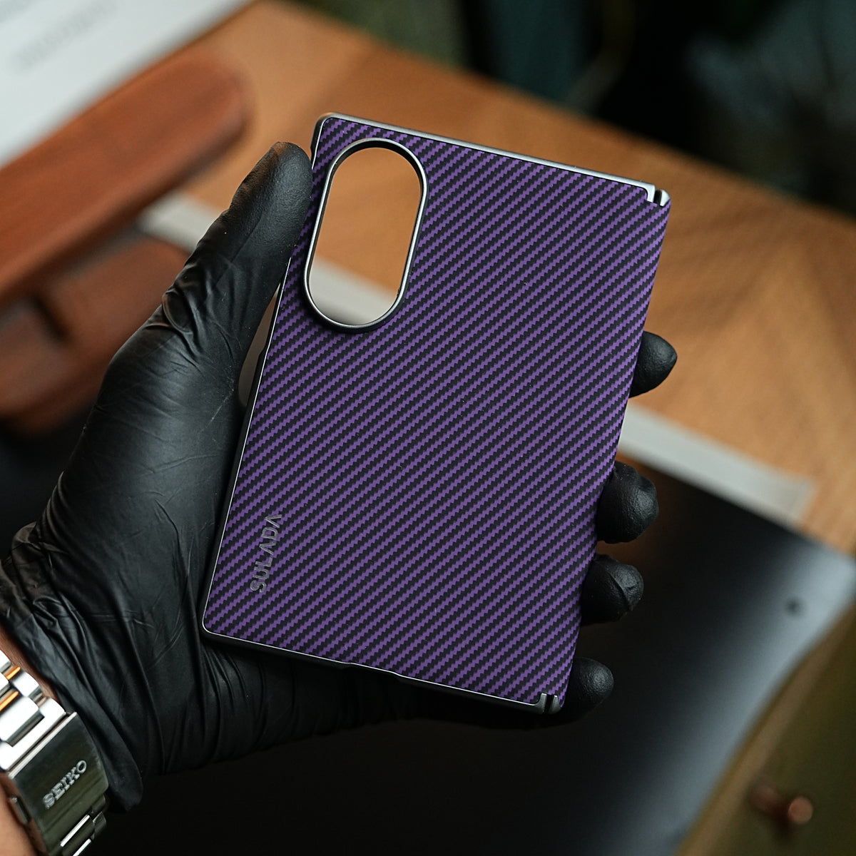 Woven Sunset Moonrise Texture Leather Back Case For Samsung Galaxy Z Fold 8 | Magnetic Ring