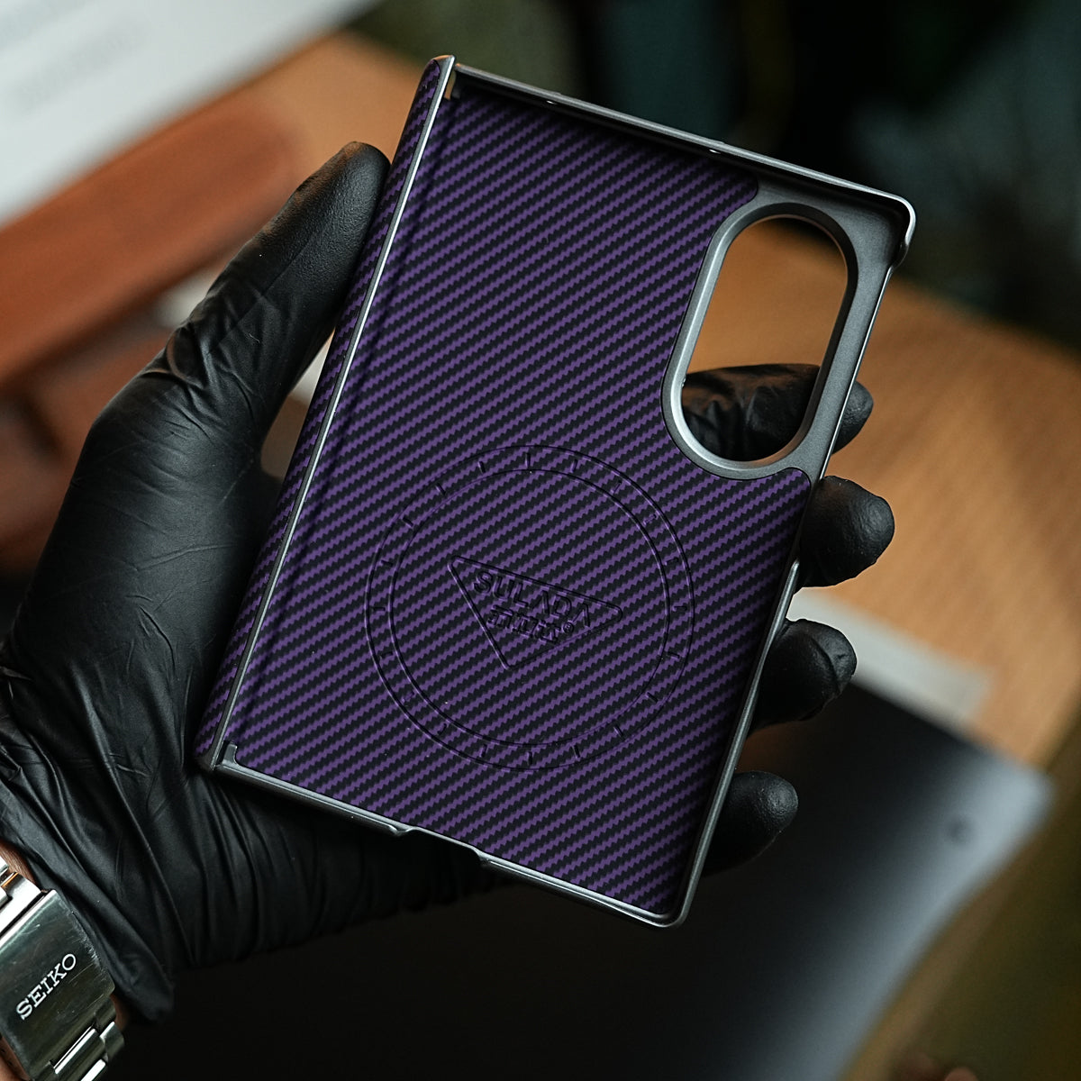 Woven Sunset Moonrise Texture Leather Back Case For Samsung Galaxy Z Fold 8 | Magnetic Ring