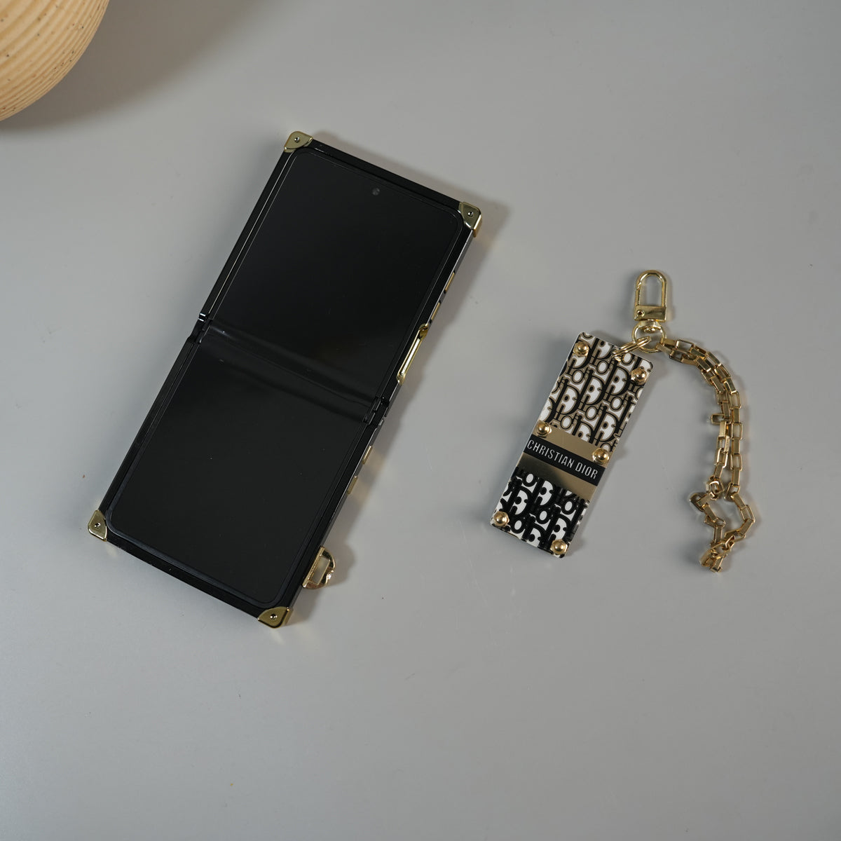 Galaxy Z Flip 7 Luxury CD Trunk Case Cover With Chain