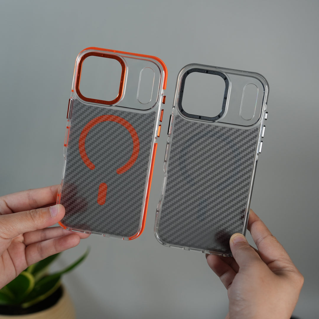 iPhone 17 Series Carbon Texture Transparent Metal Camera Ring MagSafe Cover