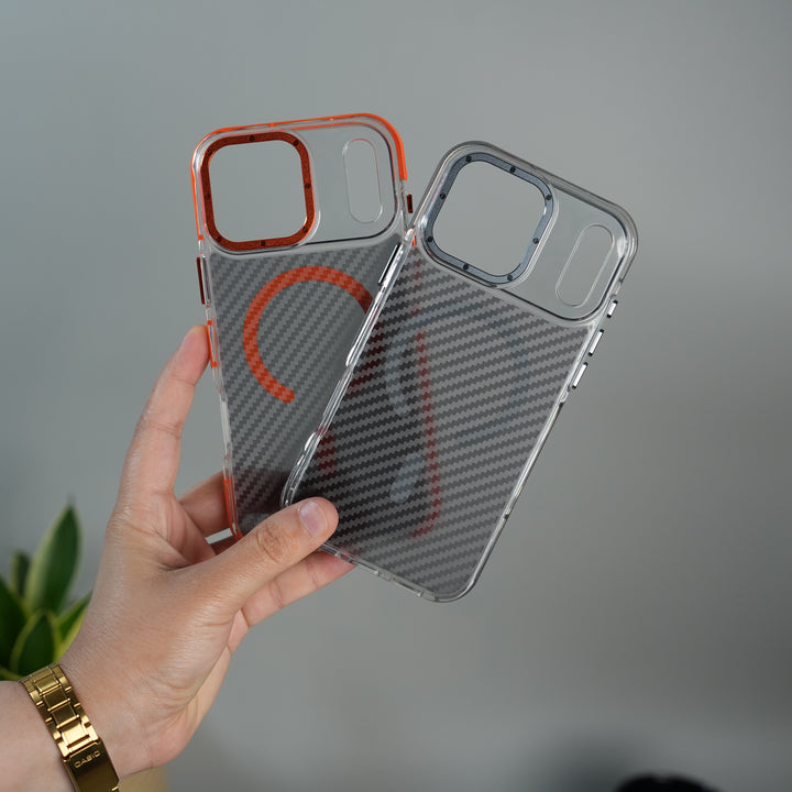 iPhone 17 Series Carbon Texture Transparent Metal Camera Ring MagSafe Cover