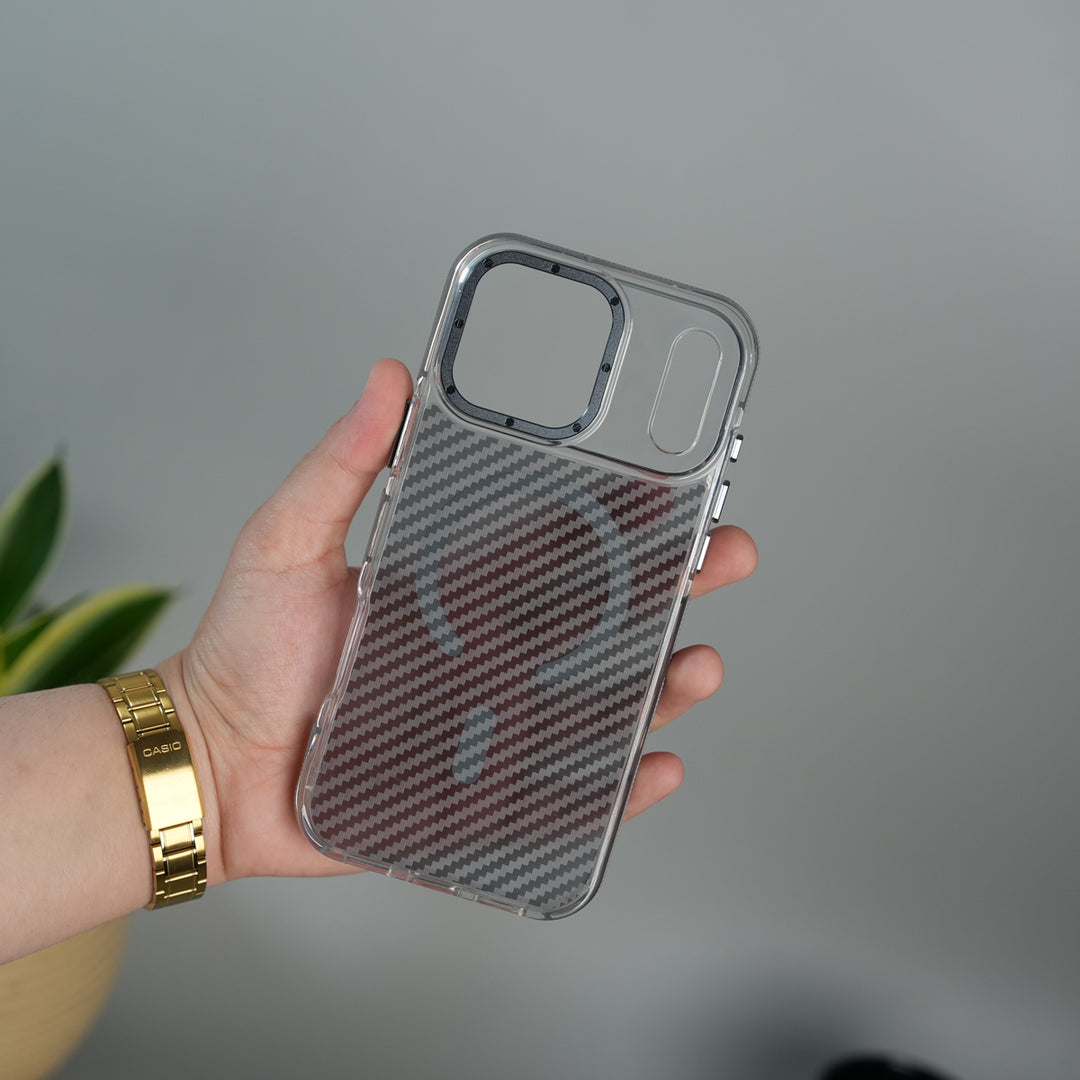 iPhone 17 Series Carbon Texture Transparent Metal Camera Ring MagSafe Cover
