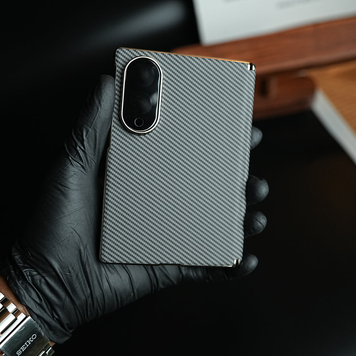 Carbon Fiber Texture Slim Case For Samsung Galaxy Z Fold 8 | Hinge Protection (Gray)