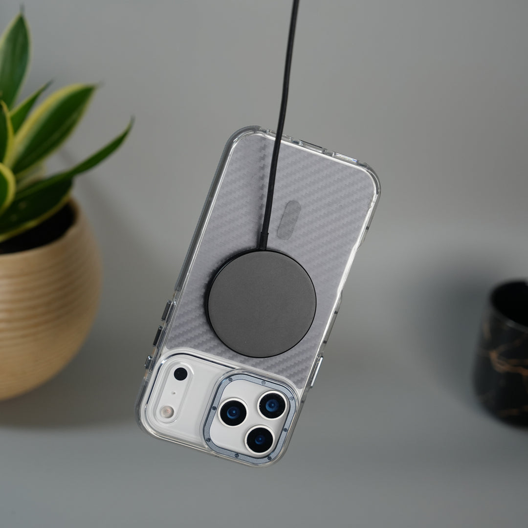 iPhone 17 Series Carbon Texture Transparent Metal Camera Ring MagSafe Cover