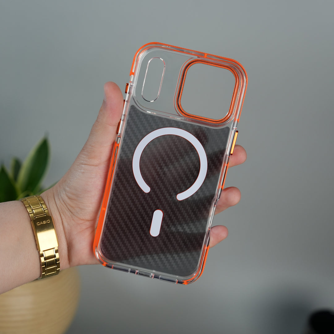 iPhone 17 Series Carbon Texture Transparent Metal Camera Ring MagSafe Cover