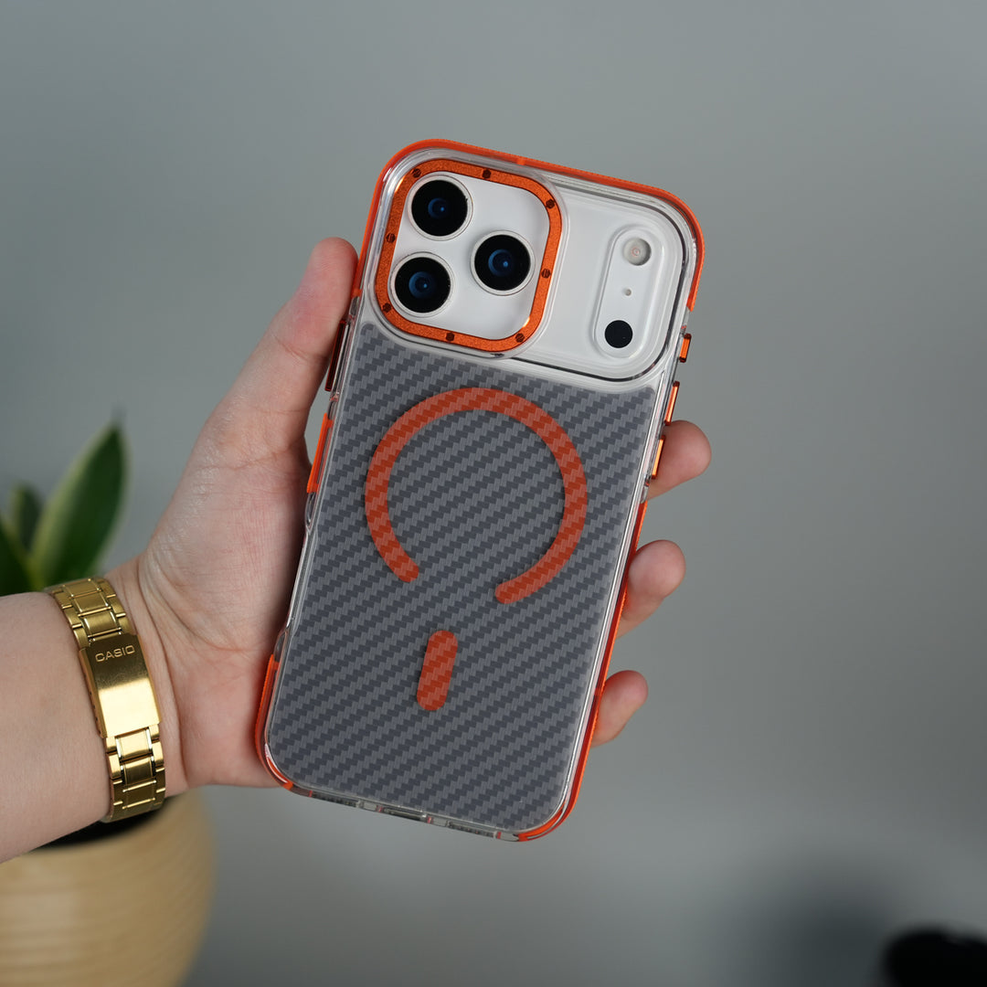 iPhone 17 Series Carbon Texture Transparent Metal Camera Ring MagSafe Cover
